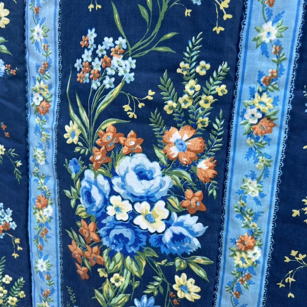 Vtg Handmade Quilt 78x82 Blue Floral Cottagecore Hand Stitched Cotton Full Queen
